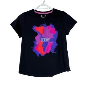 Xersion Girl’s Plus Black Short Sleeve Tee with Vibrant Design Be Strong